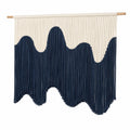 Makramee Wandbehang 100 x 90 cm aus Baumwolle in Creme und Dunkelblau mit Holzstab