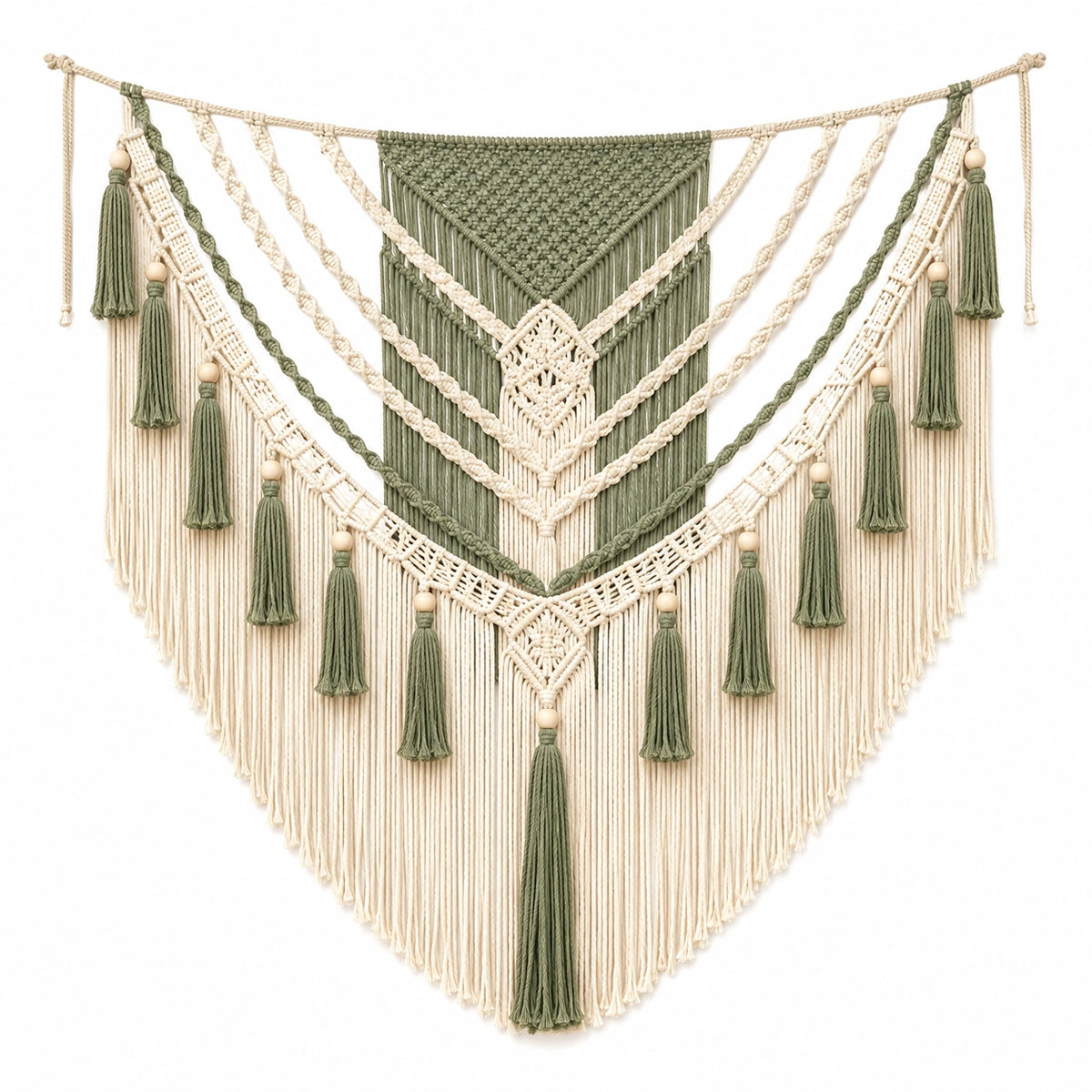 Makramee Wandteppich 100 x 100 cm Baumwolle Grün Creme Boho Wanddekoration