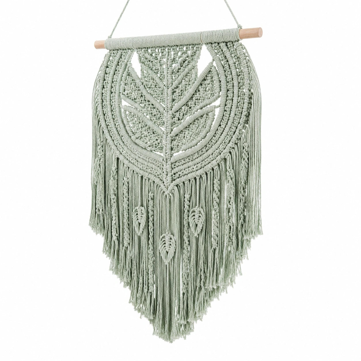 Makramee Wandbehang 50 x 100 cm Baumwolle Salbeigrün Boho Dekoration