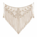 Makramee Wandteppich 100 x 95 cm Baumwolle Beige mit Holzperlen Boho Wanddekoration