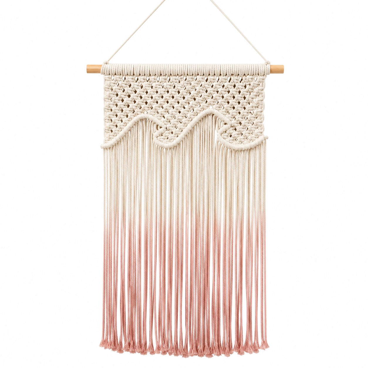 Makramee Wandteppich 50 x 100 cm Baumwollkordel Rosa Creme Boho Wanddekoration