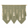 Makramee Wandteppich 120 x 100 cm Baumwolle Grün Beige mit Holzstab im Boho Stil