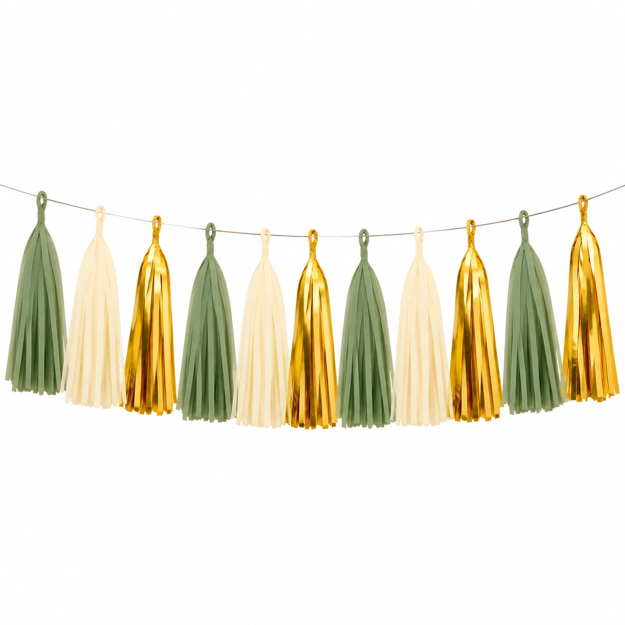 Quastengirlande 300 cm Papier Gold Grün Creme hängende Partydekoration