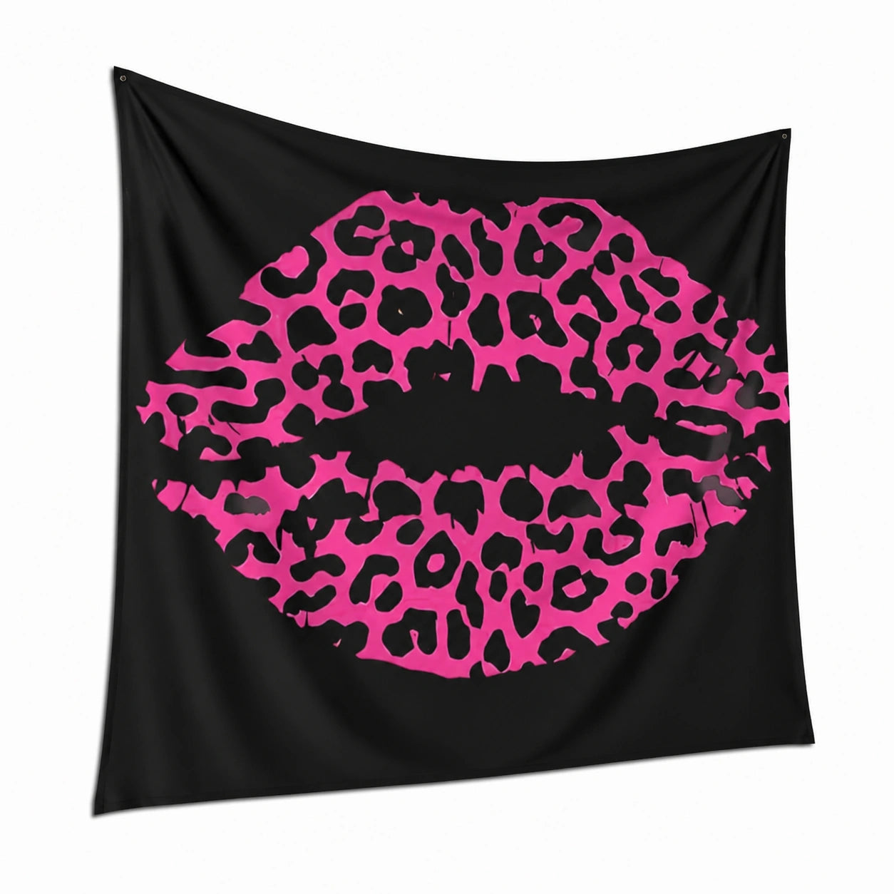 Wandteppich 150 cm x 130 cm aus Polyester Schwarz Pink mit Leopardenlippen Motiv