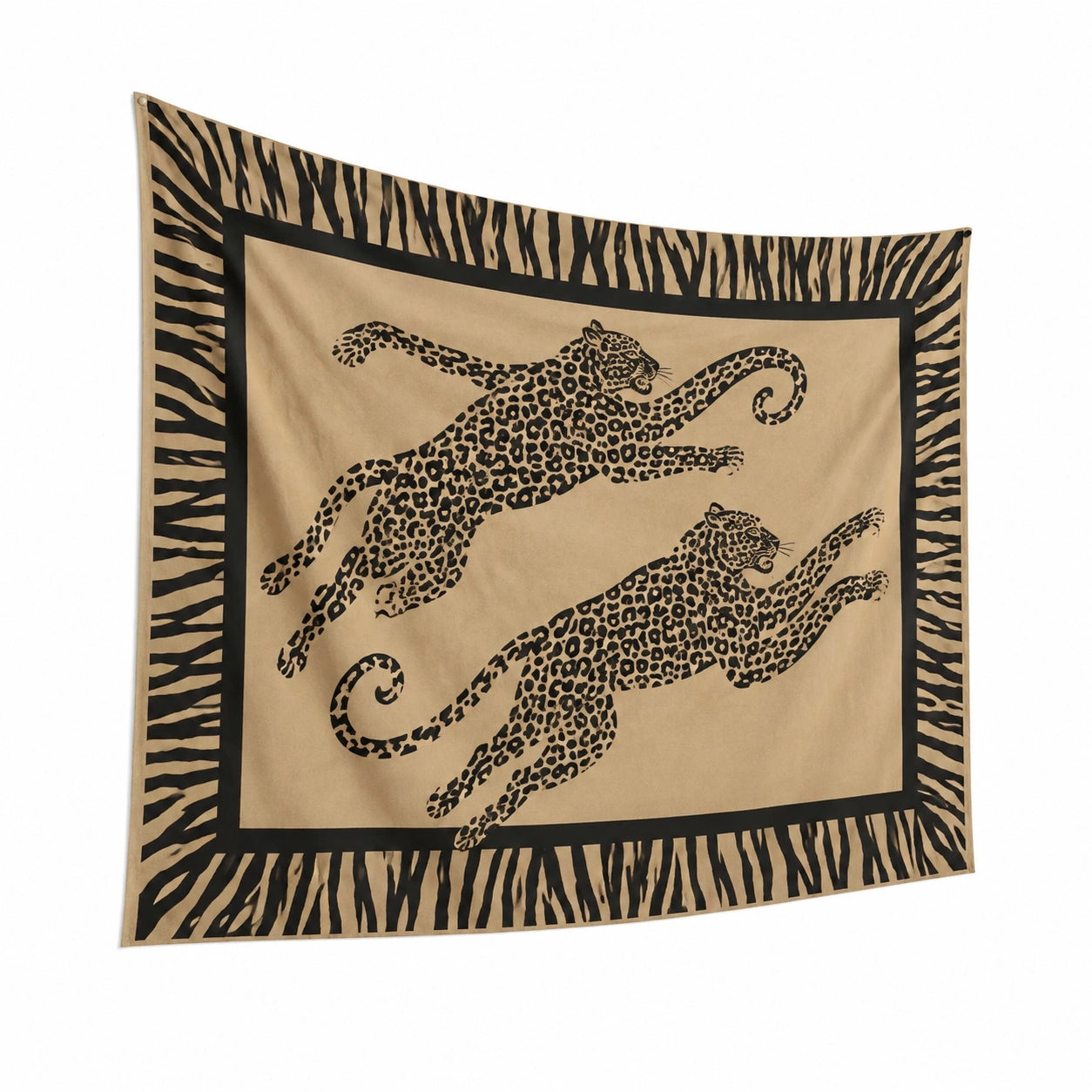 Wandteppich 150 x 130 cm aus Textilgewebe Beige Schwarz mit Leopardenmotiv im Safari-Stil