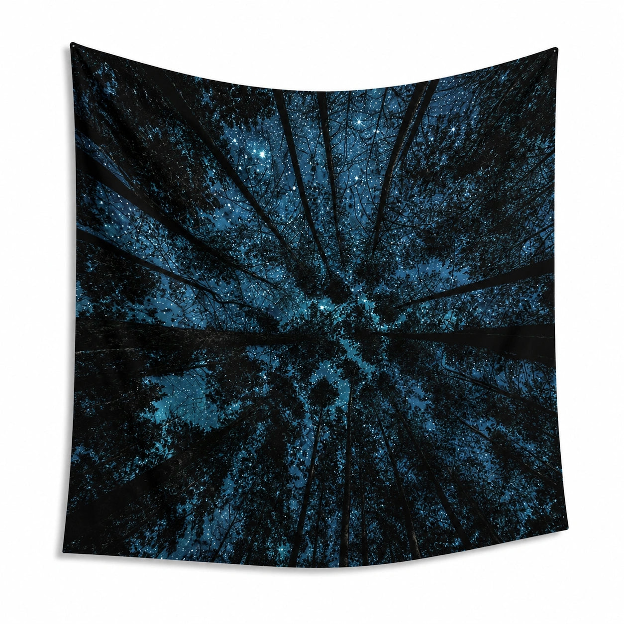 Wandteppich 150 x 130 cm aus Polyester in Schwarz und Blau mit Nachtwaldmotiv