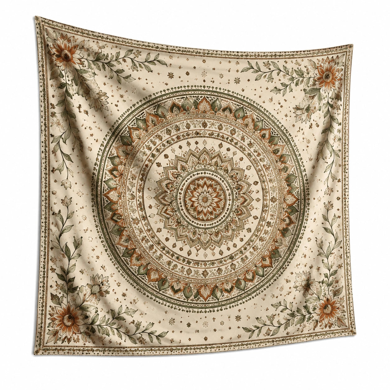 Wandteppich 150 x 150 cm Textilgewebe Beige Blumen Mandala Dekorativ