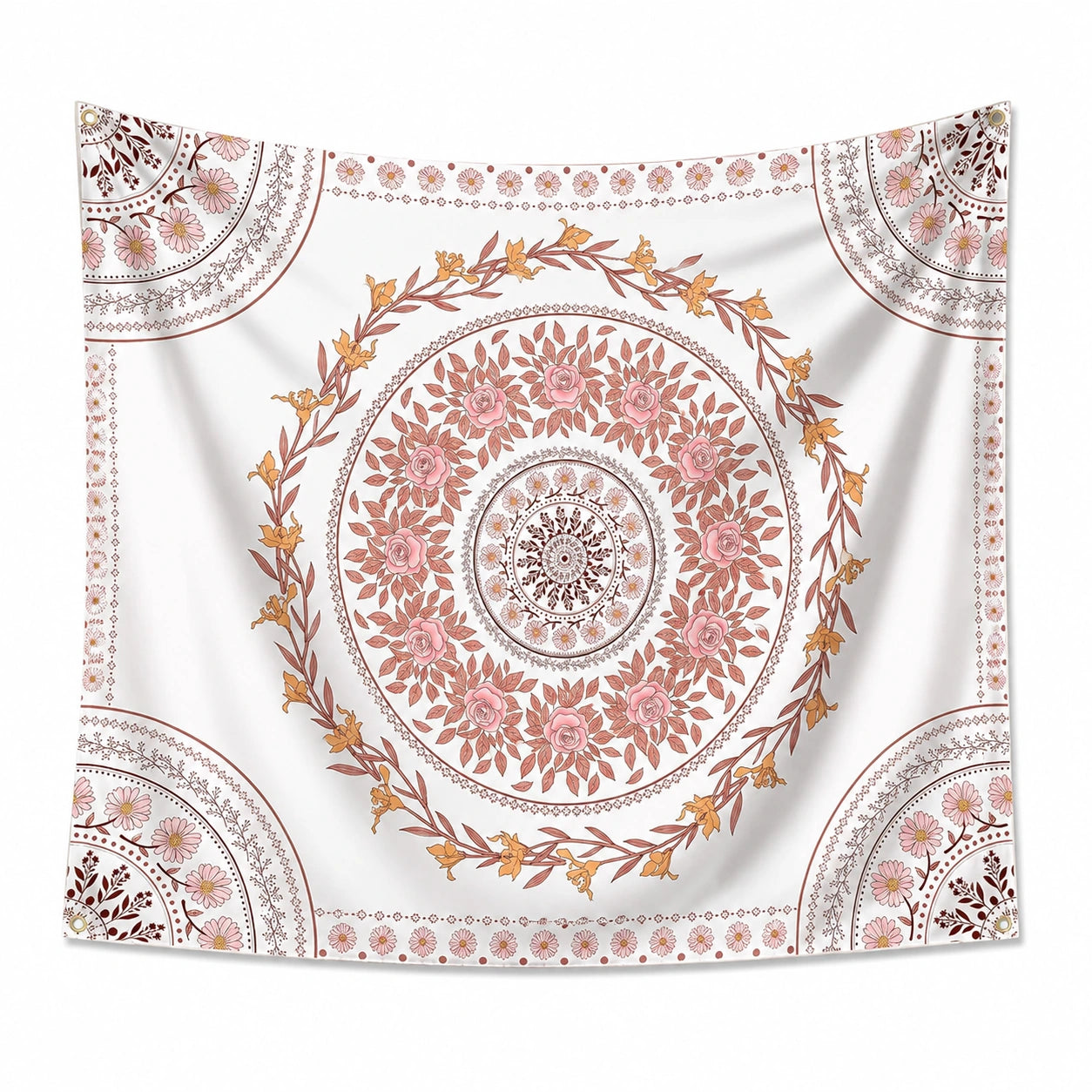 Wandteppich 150 x 150 cm aus Textilgewebe Weiß Rosa mit Blumenmuster zur Wanddekoration