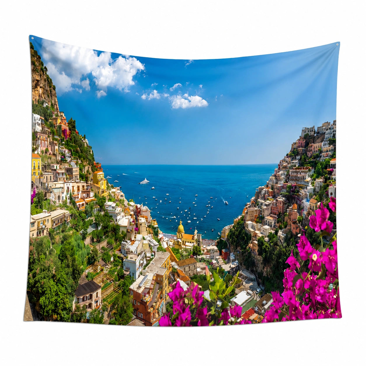 Wandteppich 150 x 130 cm aus Polyester Blau mit Küstenmotiv zum Aufhängen