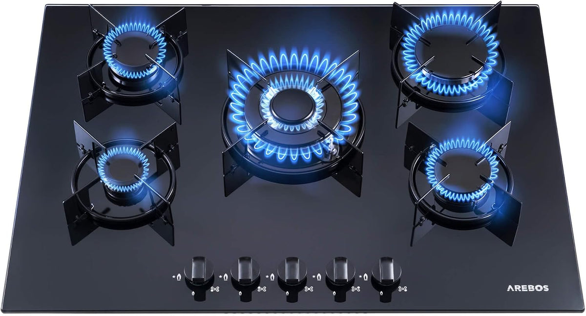 Arebos Płyta grzewcza, 70 cm, 2400 W, Czarny – stal nierdzewna, automatyczne wyłączanie, Płyta gazowa 70 cm