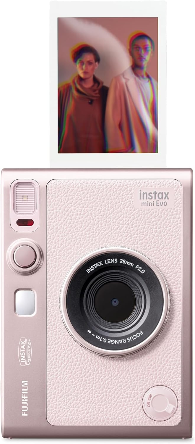 Aparaty do fotografii błyskawicznej instax, 2 W – Różowy, USB, Bluetooth, 2 w 1 – Hybrydowy aparat cyfrowy i drukarka fotograficzna Mini EVO 2 w 1