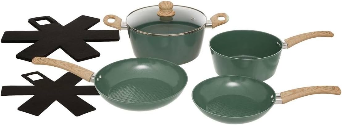 5 five simply smart Zestawy pieców, 36x12x54 cm – Zielony, aluminium, 5Pięć baterii, bateria patelni i patelni – 7 Części
