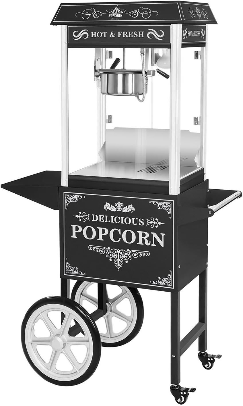 Aparatura do popcornu Royal Catering – RCPW.16.2, 5 kg, 18 cm, 1500 W – Czarny, RCPW.16.2 5 kg / h Pop Maszyna, Wózek, 16 l / h – Profesjonalne