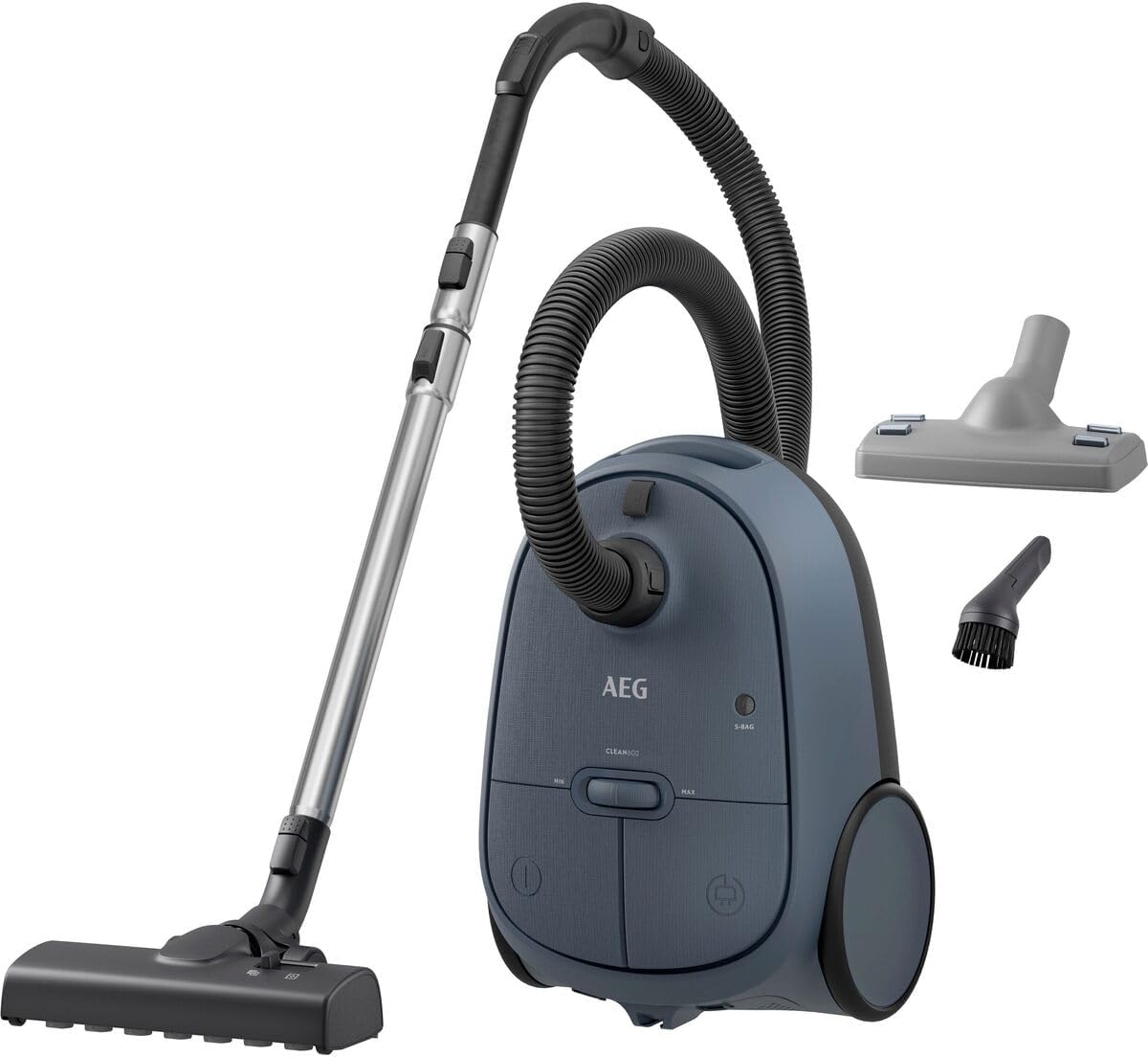 AEG Odkurzacz, AB61C1OKO, 850 W, 12 m – Srebrny / Szary, stal nierdzewna, szara, 65% materiałów pochodzących z recyklingu – kabel 12 m