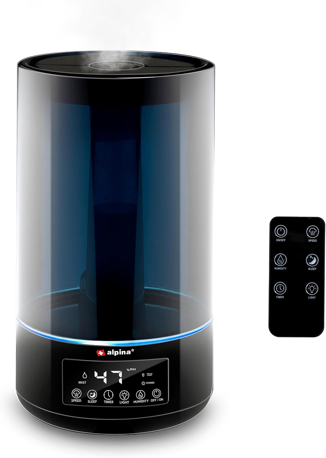 alpina Nawilżacze jednopokojowe, 4.3 l, Czarny, Zwilżacz – Diffuser, zegar