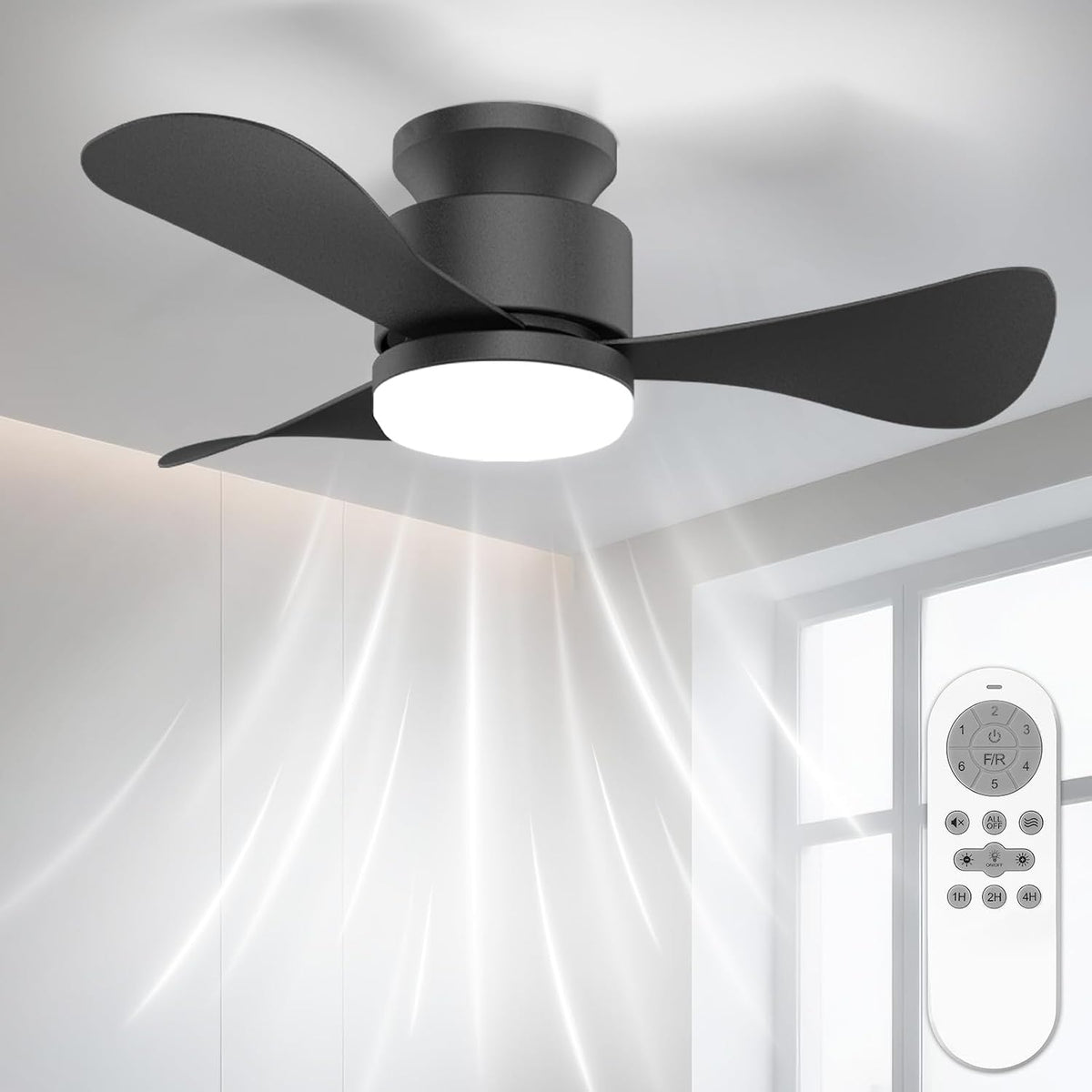 Airwit Wentylator sufitowy, 71 cm – Biały, oświetlenie LED, Wentylator, Koło powietrzne – dekoracja salonu, tłumik